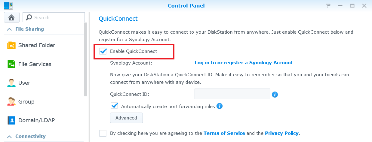 Enable Quickconnect